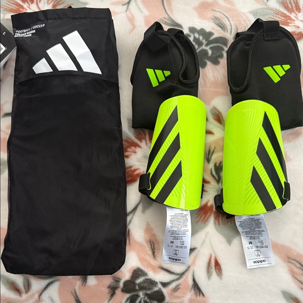 Adidas Men's Neon Green and Black Shin Guards